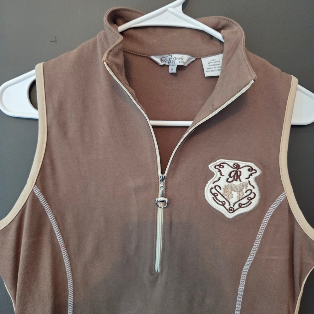 Goode Rider Ideal Show Tank Brown Quarter Zip Equestrian Sleeveless Top Size M - Picture 2 of 8